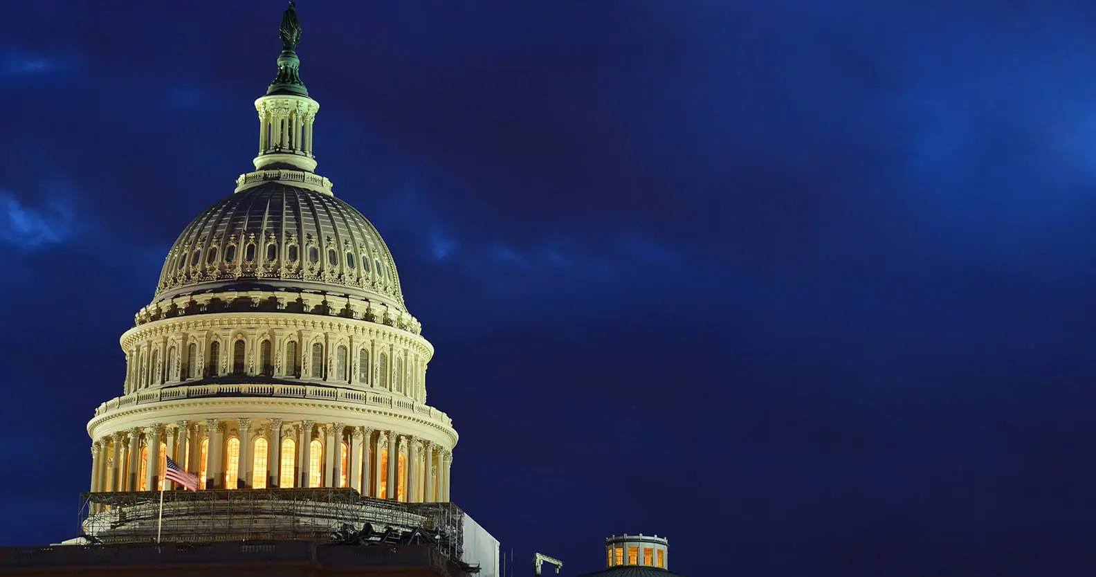 U.S. Capitol dome illuminated at night