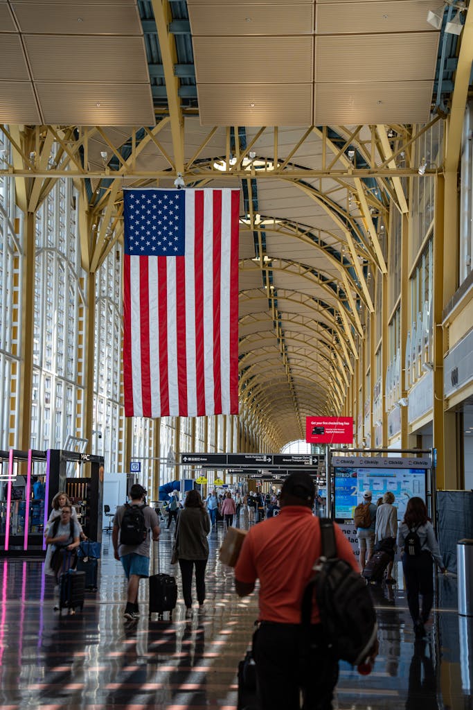 A Crowded Hallway of the Ronald Reagan Washington National Airport in Arlington, Virginia, United States