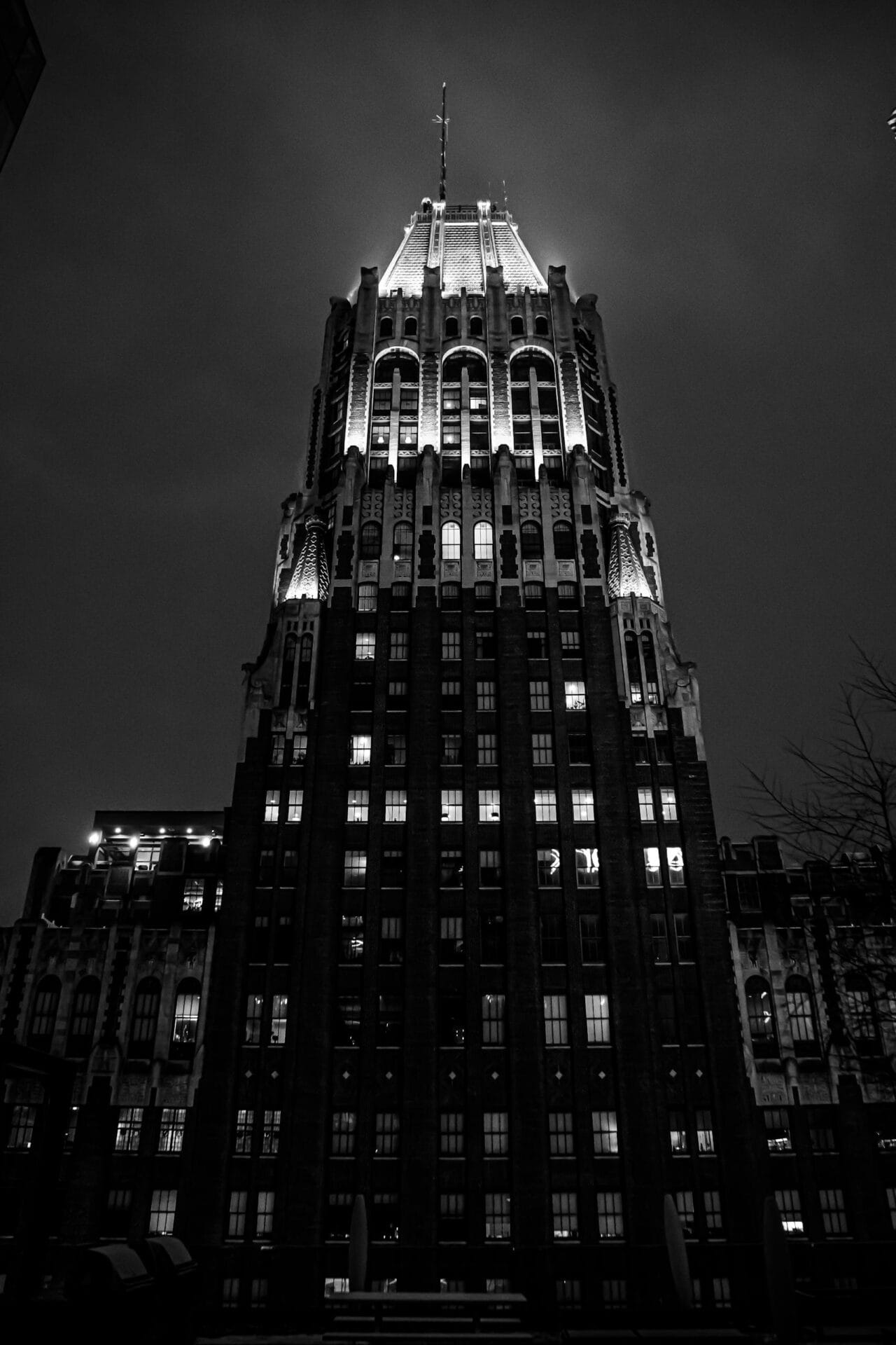 Grayscale Photo of the Bank of America Building in Baltimore