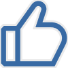 Blue thumbs-up symbol for approval or like.