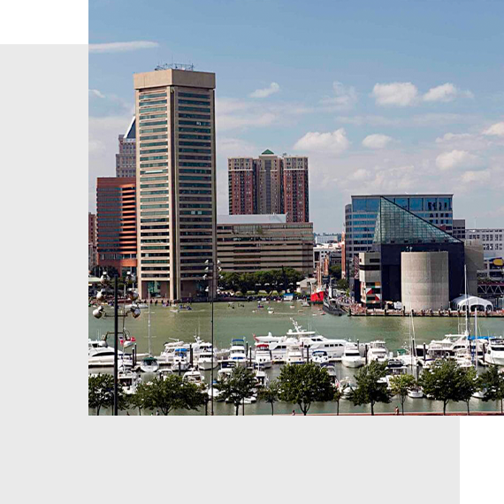 Baltimore Inner Harbor with skyscrapers and boats